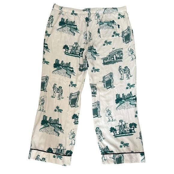 Katie Kime Fort Worth Toile Blue Green White Drawstring Waist Pajama Pants 3 XL - Picture 4 of 9